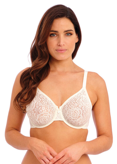 Underwired bra in graphic stretch lace by Wacoal white